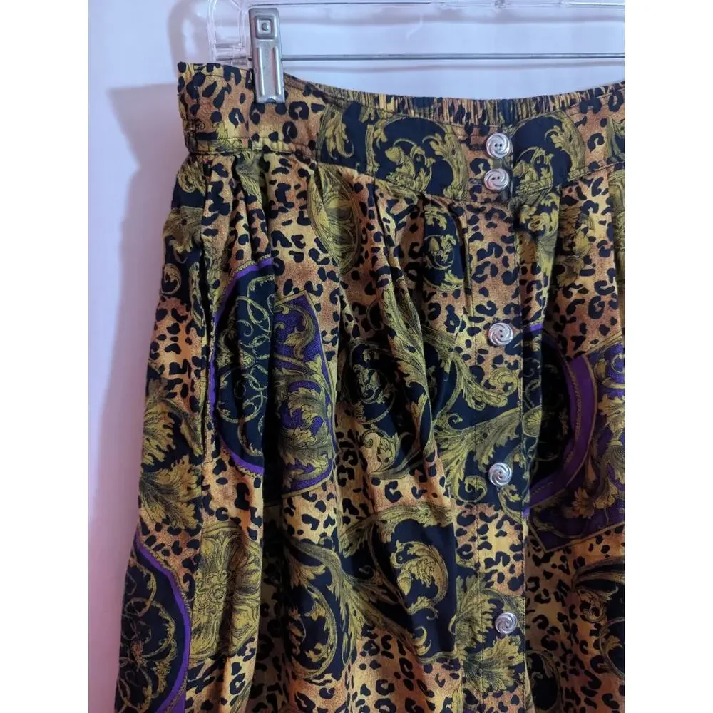 Vtg Payal by Ganesh Floral Leopard Print 2pc Skirt Set Large Maximalist Boho T1